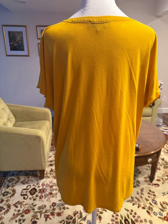 LOFT Mustard Tie-Neck Short Sleeve Blouse - Picture 4 of 6